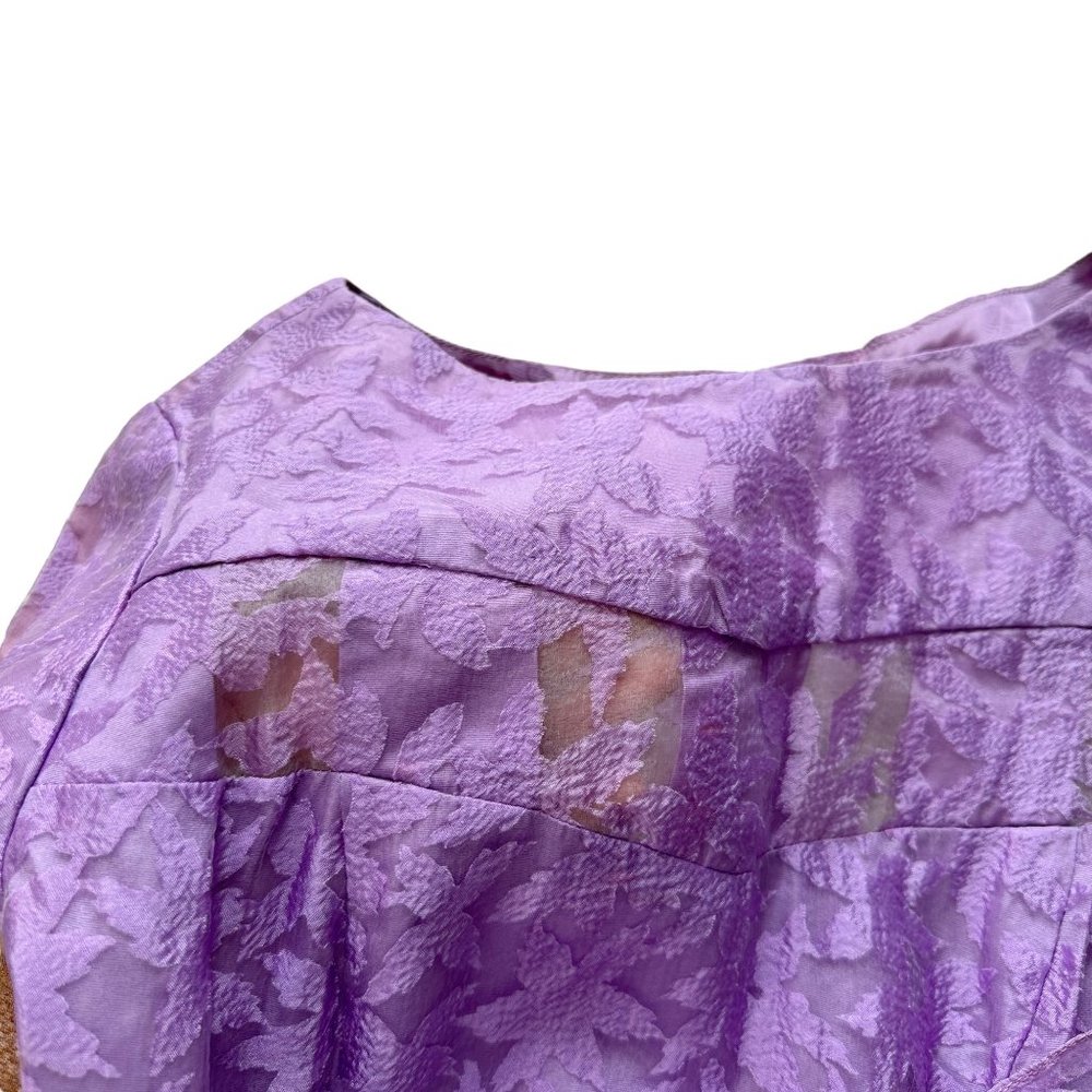 Vtg 1970s Large Lilac Purple Sheer Floral Chiffon Modest Short Sleeve Prom Dress - Picture 9 of 15